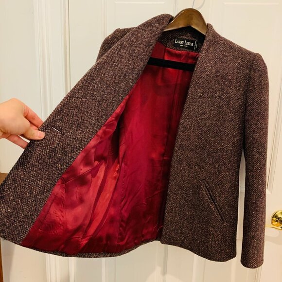 Vintage LARRY LEVINE Tweed BLAZER SIZE Small LINED IN RED - Picture 4 of 16